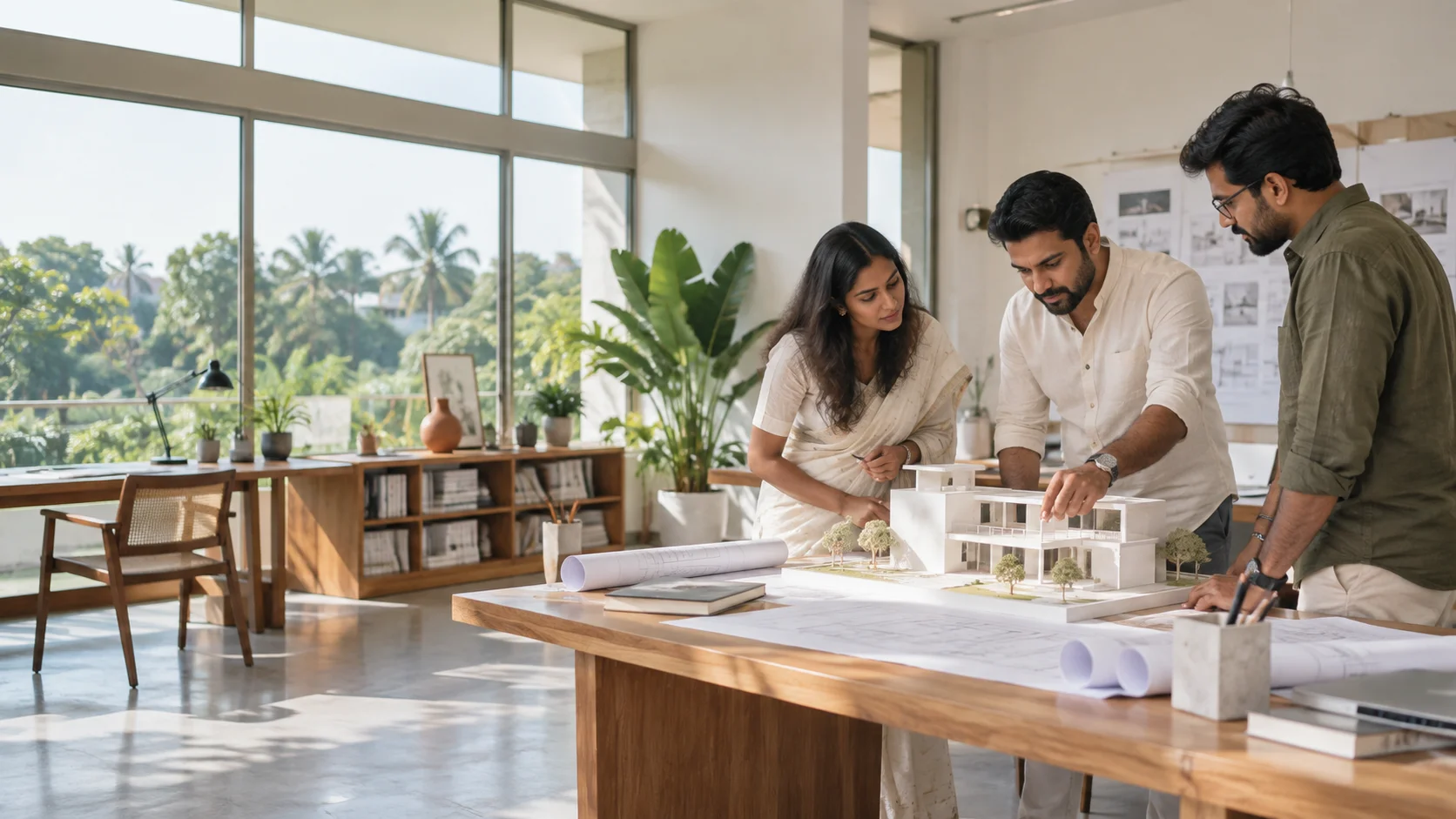 Engineer and homeowner discussing plans